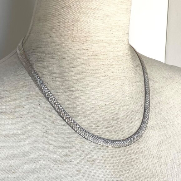 Sterling Silver 925 SU Italy Textured 6.5MM Wide Herringbone Chain Necklace 18" - Picture 11 of 16
